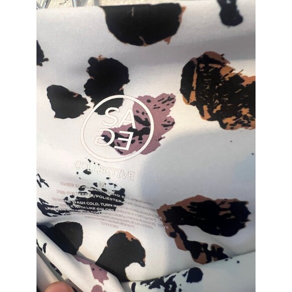 Sage Collective White Leopard animal print full length Leggings Size M - Picture 3 of 5